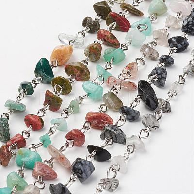 Natural & Synthetic Gemstone Chips Handmade Beaded Chains AJEW-JB00280-1