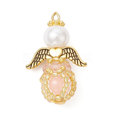Luminous Handmade Glass Seed Beaded Angel Pendants PALLOY-MZ00963-02-1