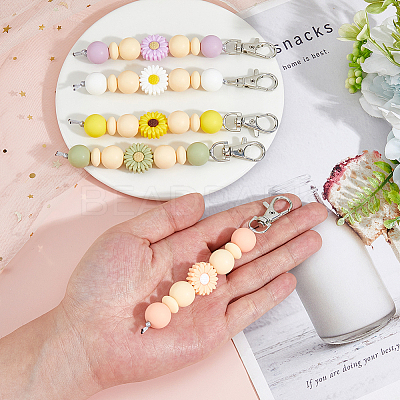 5Pcs 5 Colors Daisy Silicone Pendant Decorations HJEW-FH0001-71-1