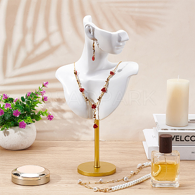 Resin Side Body Model Bust Shaped Jewelry Earrings Display Stands with Metal Base AJEW-WH0695-229B-1