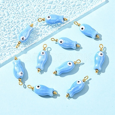 10Pcs Evil Eye Fish Shaped Glazed Porcelain Pendants PALLOY-YW00086-06-1