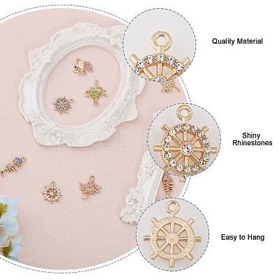 48Pcs 12 Styles Rack Plating Eco-friendly Alloy Rhinestone Pendants FIND-CA0007-95-1