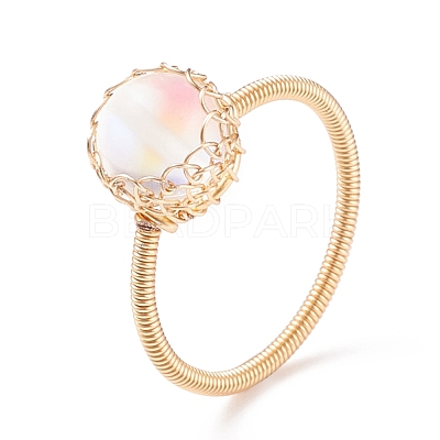 5Pcs 5 Style Natural & Synthetic Mixed Stone Round Ball Braided Finger Rings RJEW-TA00039-1