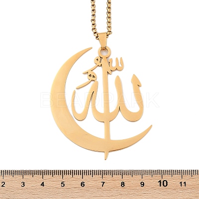 201 Stainless Steel Moon & Arabic Pendants Box Chain Necklaces for Women Men NJEW-R013-02G-1