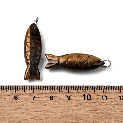 Natural Tiger Eye Fish Carved Pendants G-G314-01P-02-1
