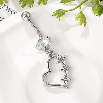 Alloy Crystal Rhinestone Dangle Curved Barbell Belly Rings AJEW-R007-04P-04-1