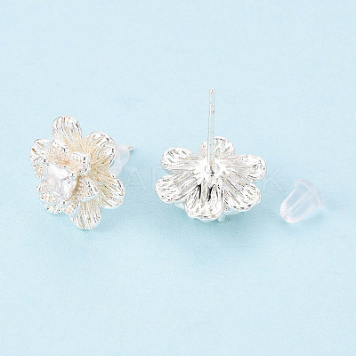 Brass Pave Clear Cubic Zirconia Stud Earrings KK-T077-19S-1