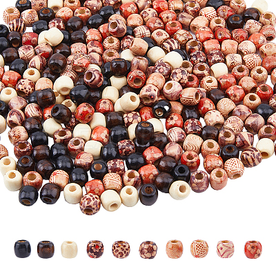 450Pcs 4 Styles Dyed Natural Maple Wood Beads WOOD-DC0001-14-1