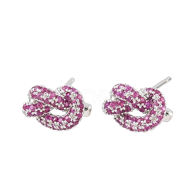 knot Brass Micro Pave Cubic Zirconia Stud Earrings EJEW-C174-01P-02-1