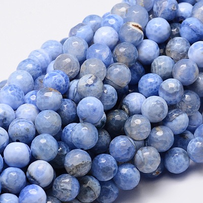 Dyed Natural Fire Crackle Agate Faceted Round Beads Strands G-E320C-8mm-03-1