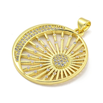 Rack Plating Brass Micro Pave Clear Cubic Zirconia Pendants KK-B091-35G-1