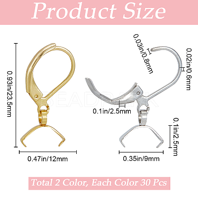 60Pcs 2 Colors 304 Stainless Steel Leverback Earring Findings STAS-SP0001-20-1