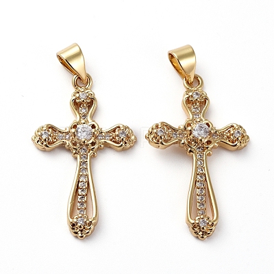 Brass Micro Pave Clear Cubic Zirconia Pendants ZIRC-L076-039G-1