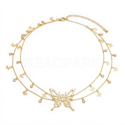 Zinc Alloy Crystal Rhinestone Butterfly Tassel Double Layer Waist Chains for Women WG9748F-01-1