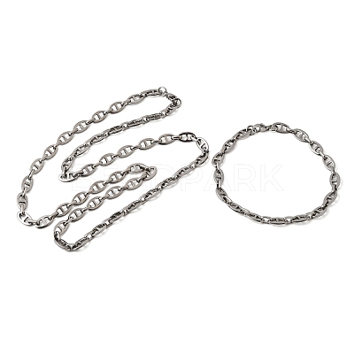 304 Stainless Steel Mariner Link Chains Bracelet & Necklace Jewelry Sets SJEW-L199-16P-1