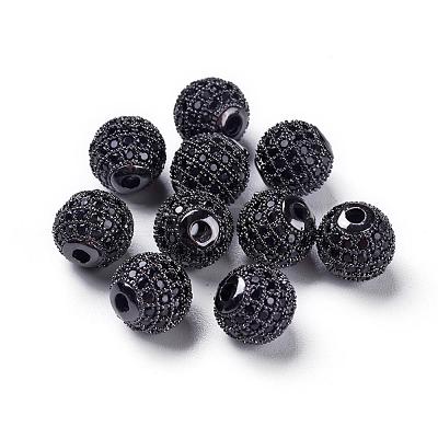CZ Brass Micro Pave Grade AAA Gunmetal Color Cubic Zirconia Round Beads KK-O065-8mm-01B-NR-1