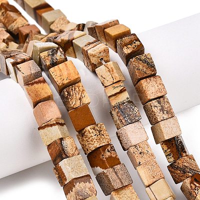Natural Picture Jasper Beads Strands G-T139-8x8-27A-1