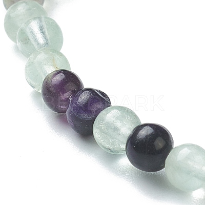 Natural Fluorite Beaded Stretch Bracelets BJEW-D446-A-38-1