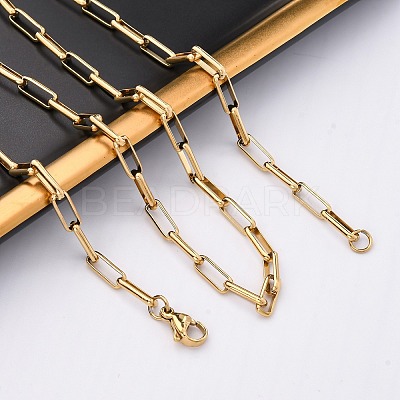 304 Stainless Steel Paperclip Chain Necklaces NJEW-Q013-03G-1