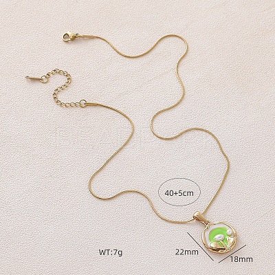 304 Stainless Steel Enamel with Imitation Pearl Flower Pendant Necklaces for Women DU2502-1