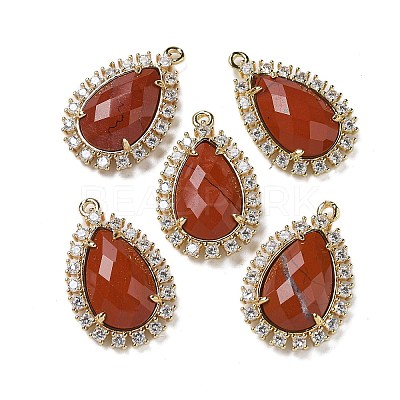 Natural Red Jasper Faceted Teardrop Pendants G-I375-01G-07-1