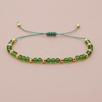 Glass & Brass Round Beads Braided Bead Bracelets LS-RD6595-5-1