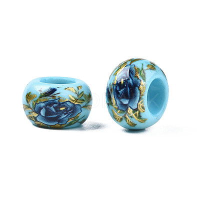 Flower Printed Opaque Acrylic Rondelle Beads SACR-S305-27-E01-1