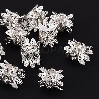 Brass Rhinestone Bead Caps X-RB-H042-14-1