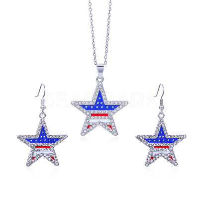 Independence Day Zinc Alloy Enamel & Rhinestone Pendant Necklaces & Dangle Earrings Sets FS-WG64DB3-10-1