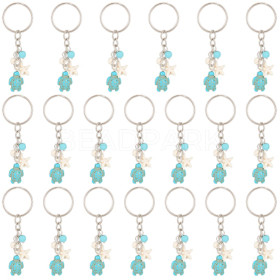 20Pcs Turtle with Starfish Synthetic Turquoise Pendant Keychains KEYC-CP0001-47A-1