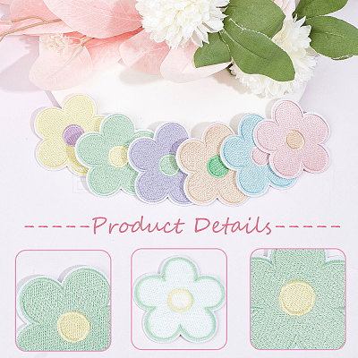Macaron Color 5-Petal Flower Shape Iron on/Sew on Computerized Embroidery Polyester Clothing Patches DIY-WH0401-62-1