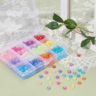 600Pcs 12 Colors Transparent Acrylic Beads TACR-YW0001-34-1