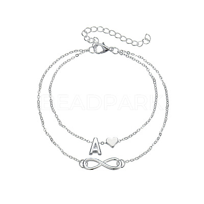 Alloy Infinity Heart Initial Charm Double Layer Anklets for Women FS-WG74AE6-01-1