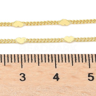 Brass Curb Chains with Heart Necklace for Women NJEW-P265-36G-1