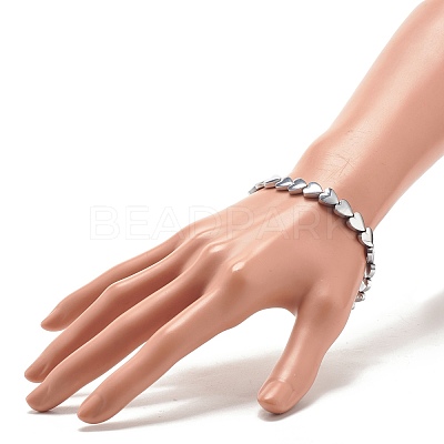 Synthetic Hematite Heart Beaded Stretch Bracelet BJEW-JB07694-1