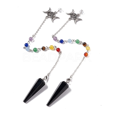 Mixed Gemstone Hexagonal Pointed Cone Dowsing Pendulum Pendants G-G983-05P-1