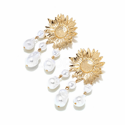 Alloy Imitation Pearl Sunflower Tassel Chandelier Earrings for Women WGA0AF8-01-1