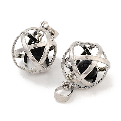 Natural Obsidian Round Ball Pendants G-Q163-05P-06-1
