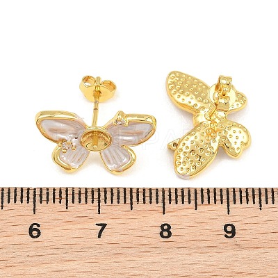 Brass Micro Pave Cubic Zirconia Stud Earring Findings CU-CBAA5EE-03G-A-1