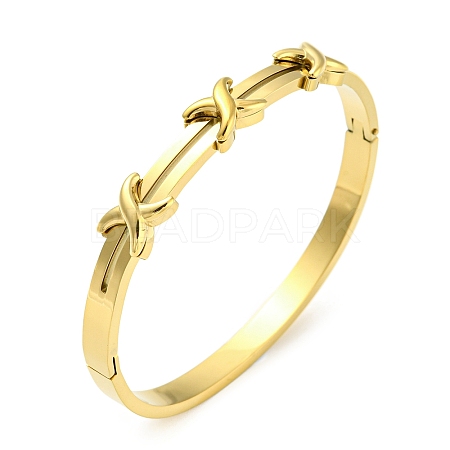 Ion Plating(IP) 304 Stainless Steel Cross Hinged Bangle BJEW-P298-04G-1