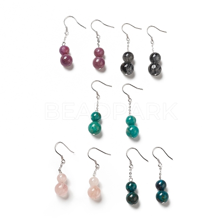 Natural Gemstone Calabash Dangle Earrings with 925 Sterling Silver Pin for Women EJEW-G287-06-1