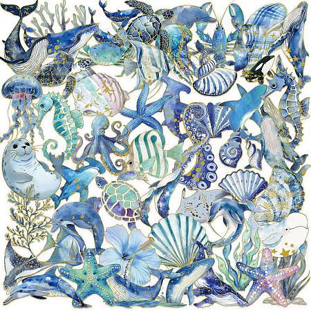50Pcs Sea Animals PET Cartoon Stickers X-STIC-T0001-06-1