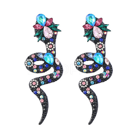 Sparkling Rhinestone Snake Dangle Stud Earrings EJEW-PW0003-09A-1