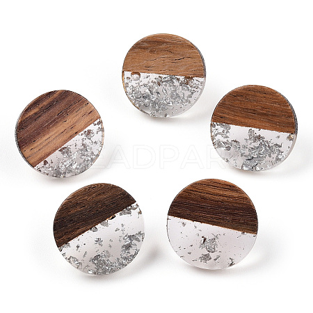 Resin & Walnut Wood Flat Round Stud Earrings with 304 Stainless Steel Pin for Women EJEW-TADZ0001-01S-1