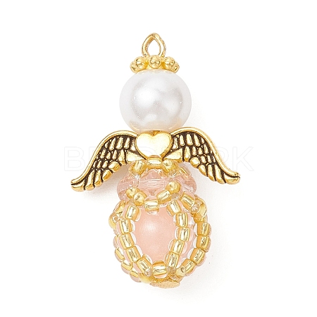 Luminous Handmade Glass Seed Beaded Angel Pendants PALLOY-MZ00963-02-1