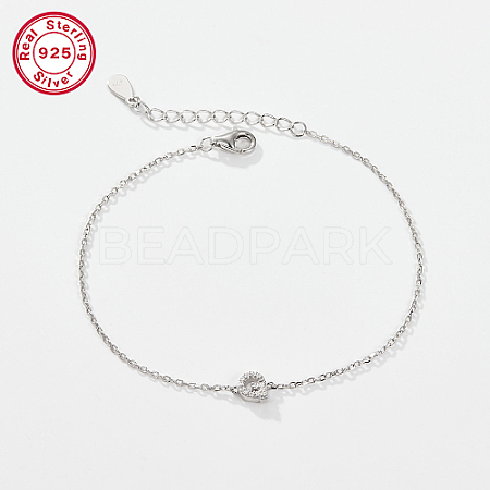 Anti-Tarnish Rhodium Plated 925 Sterling Silver Letter Cubic Zirconia Link Bracelets GI2156-07-1