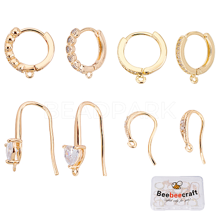 Beebeecraft 8Pcs 2 Style Brass Huggie Hoop Earring Findings KK-BBC0001-39-1