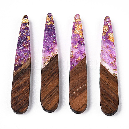 Transparent Resin & Walnut Wood Pendants RESI-N039-69F-1