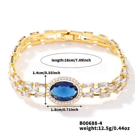 Brass Pave Cubic Zirconia Link Chain Bracelets RZ9378-4-1