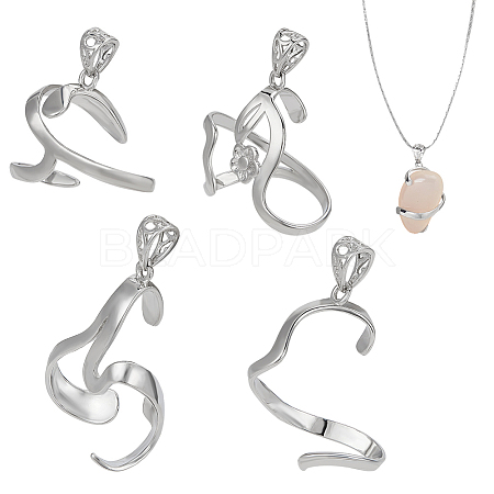 4Pcs 4 Styles Brass Pendant Irregular Cabochon Settings KK-NB0003-73B-1